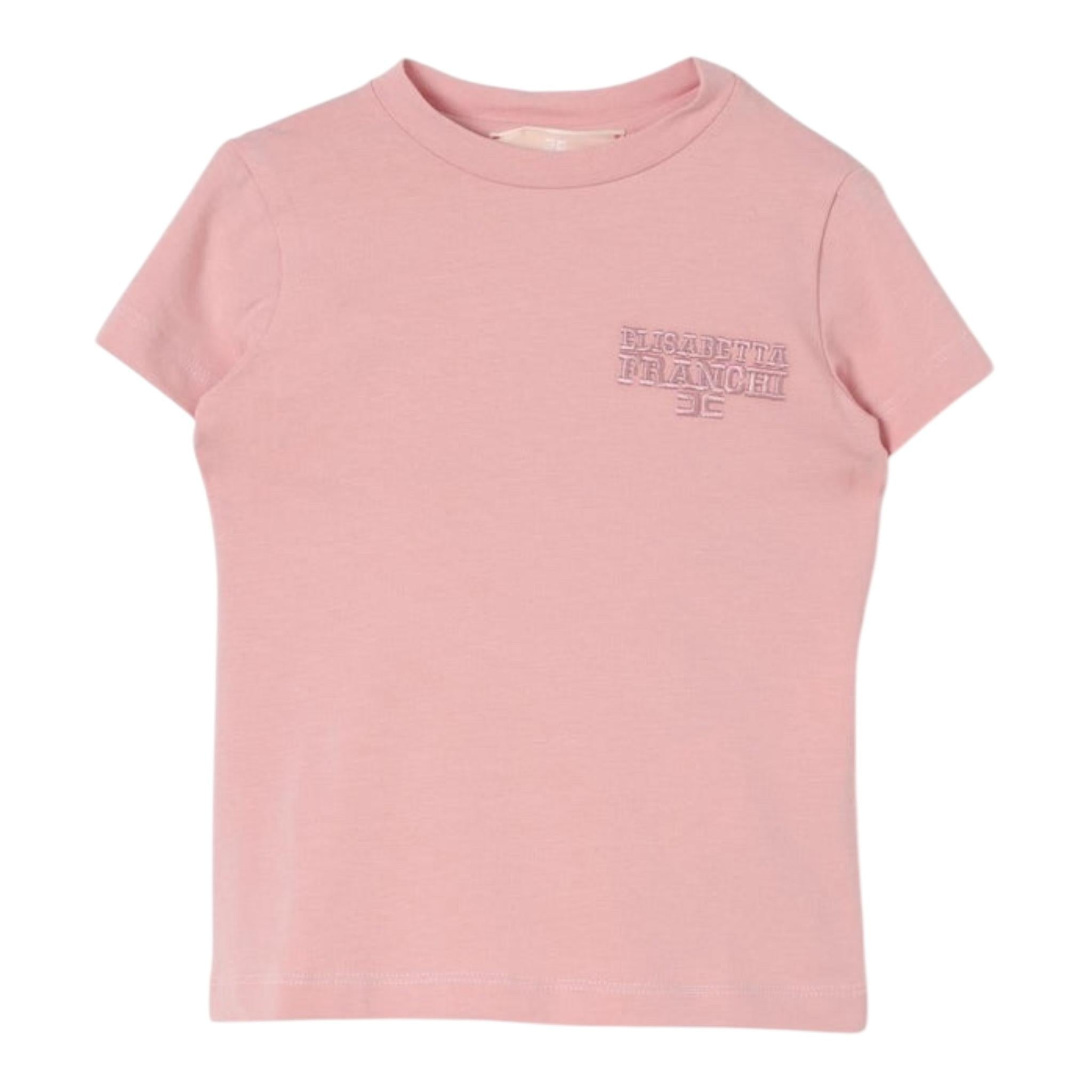 ELISABETTA FRANCHI t-shirt girocollo tinta unita con logo Rosa per Bambina EGTS084 ROSA ELISABETTA FRANCHI 