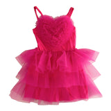 Aniye By Girl Solid Color Spaghetti Strap Dress With Fuchsia Tulle For Girls