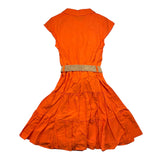 Janice Orange Solid Color Half Sleeve Dress With Belt For Girls