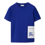 Burberry T-Shirt Crew Neck Solid Color With Blue Logo Print For Boys