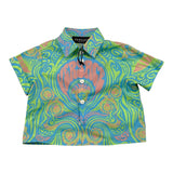 Versace Solid Color Half Sleeve Shirt With Green Pattern For Baby Girl
