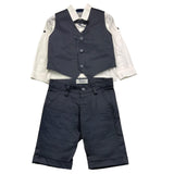 Damper Dan 4-Piece Set Vest-Shirt-Pants-Bow Ties Blue For Newborn