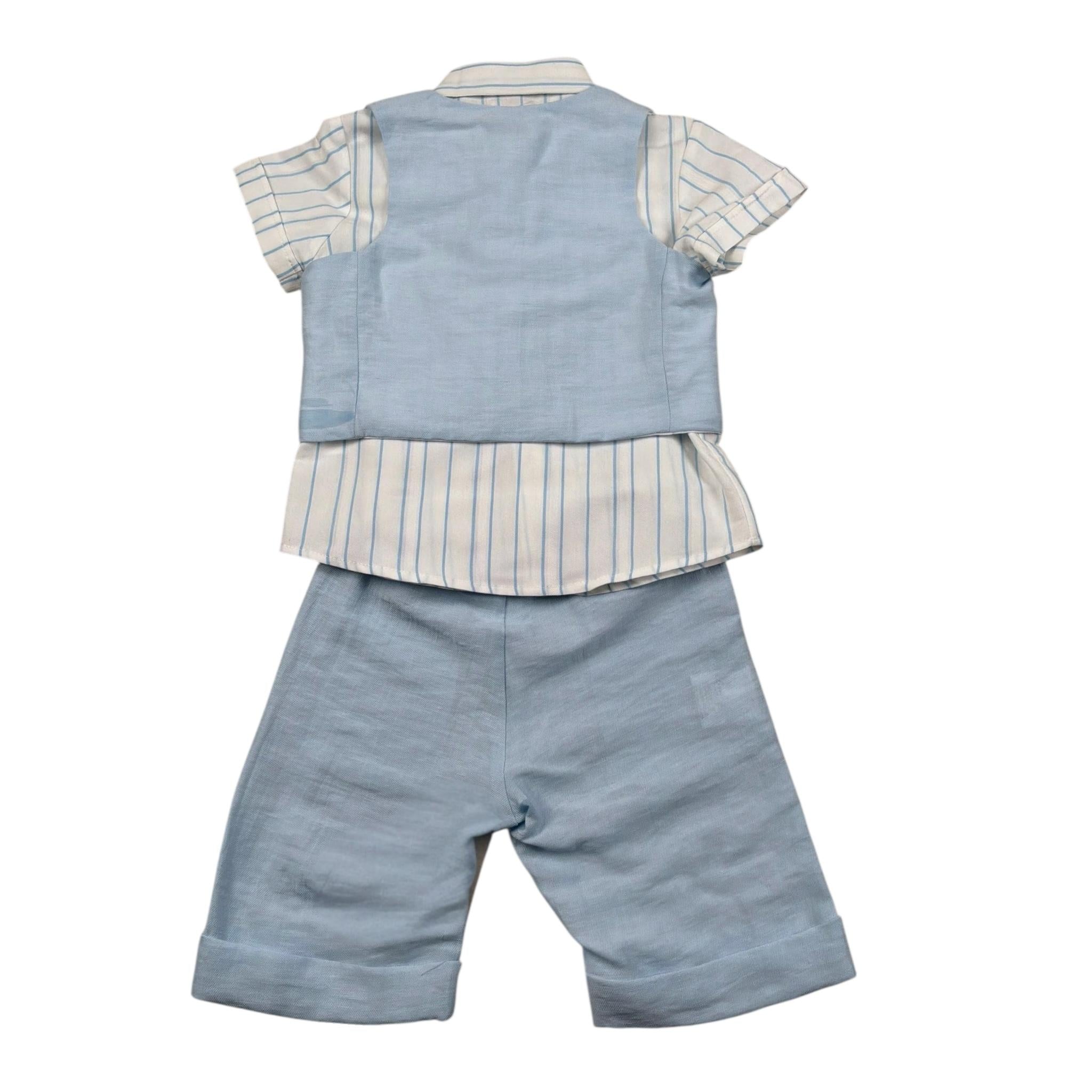 Barcellino Completo 4 Pezzi Camicia-Bermuda-Gilet-Papillon per Neonato 120814X AZZURRO BARCELLINO 