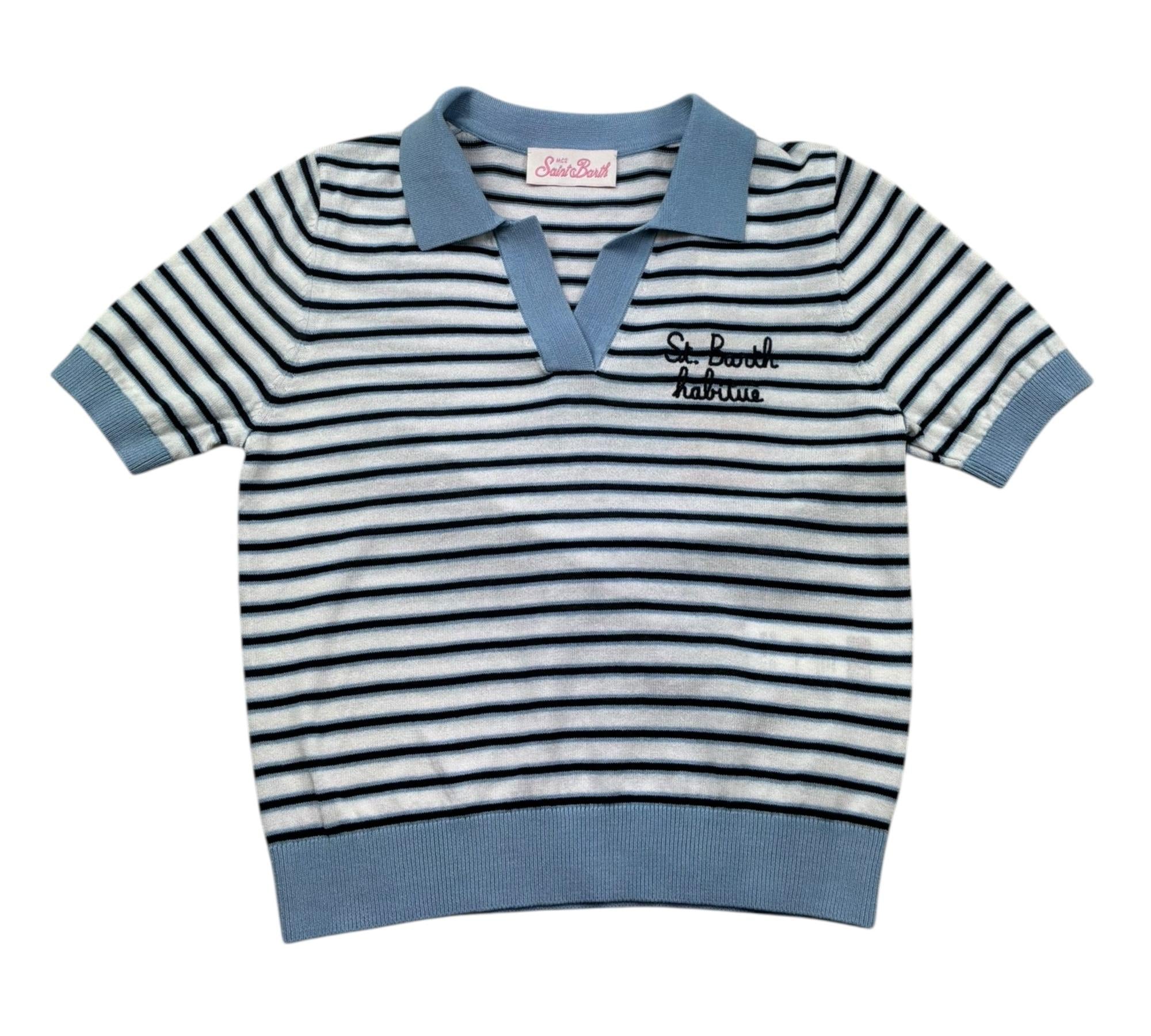 Saint Barth Polo Mezza Manica Fantasia A Righe per Bambina EVONNEJR BIANCO SAINT BARTH 