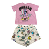 Barrow Kids Complete T-Shirt-Short Solid Color With Contrast Prints White For Baby Girls