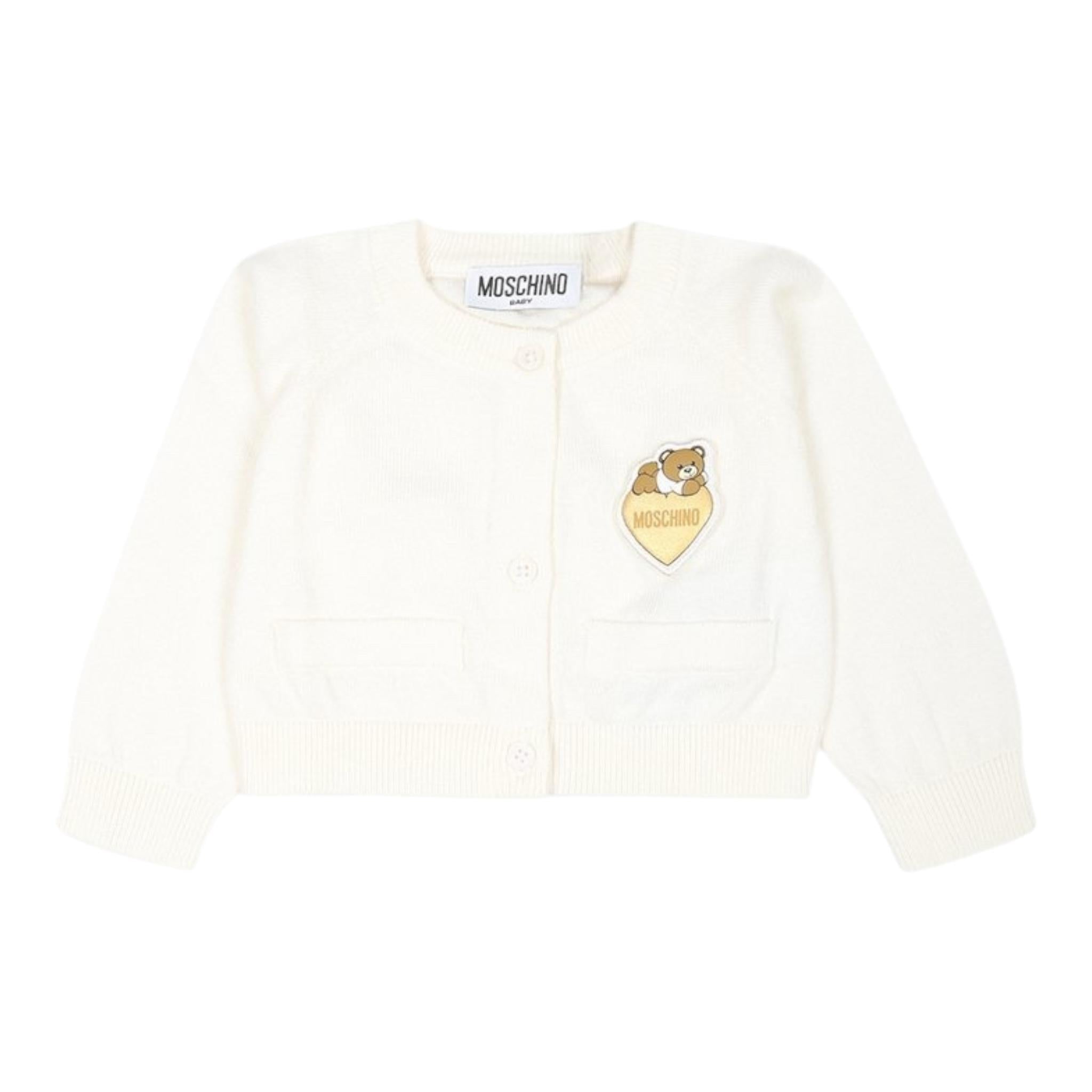 MOSCHINO cardigan tinta unita con applicazione Panna per Neonata MDW014 PANNA MOSCHINO 