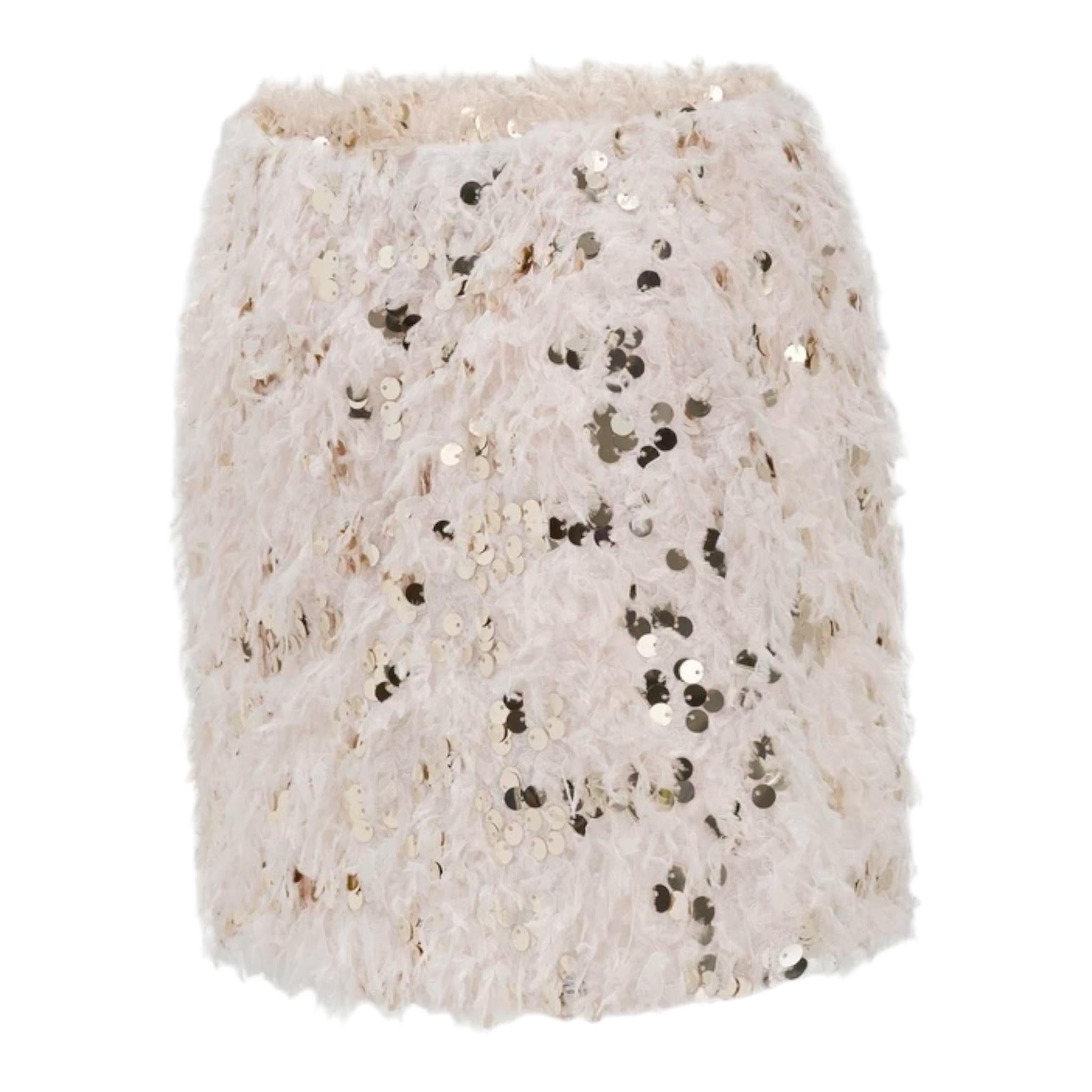 Dou Dou Gonna Tinta Unita con Paillettes E Piume per Bambina DW7A11 BEIGE DOU DOU 