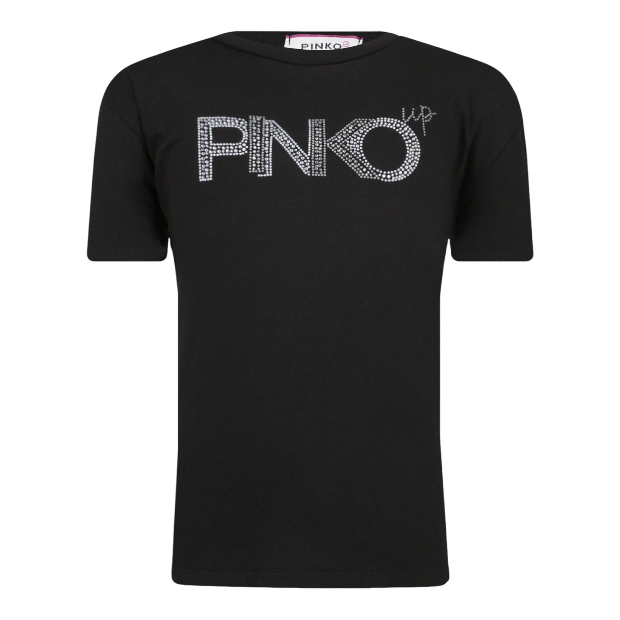 PINKO t-shirt girocollo tinta unita con brillantini Nero per Bambina F3PIJGTH234 NERO PINKO 