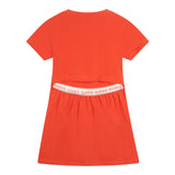 Michael Kors Orange Logo Print Crew Neck Solid Half Sleeve Dress For Girls