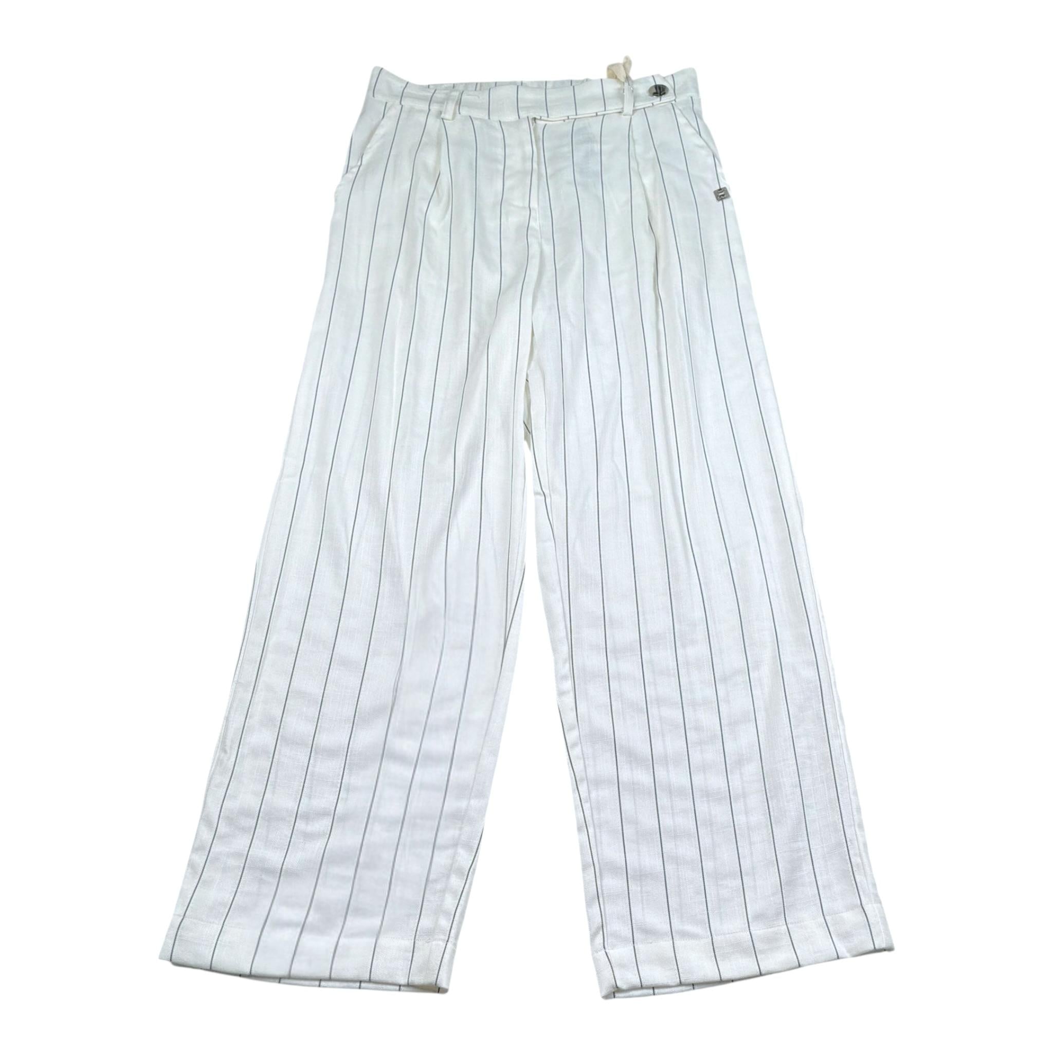 Manila Grace Pantalone Tinta Unita con Fantasia A Righe per Bambina MG2072 PANNA MANILA GRACE 