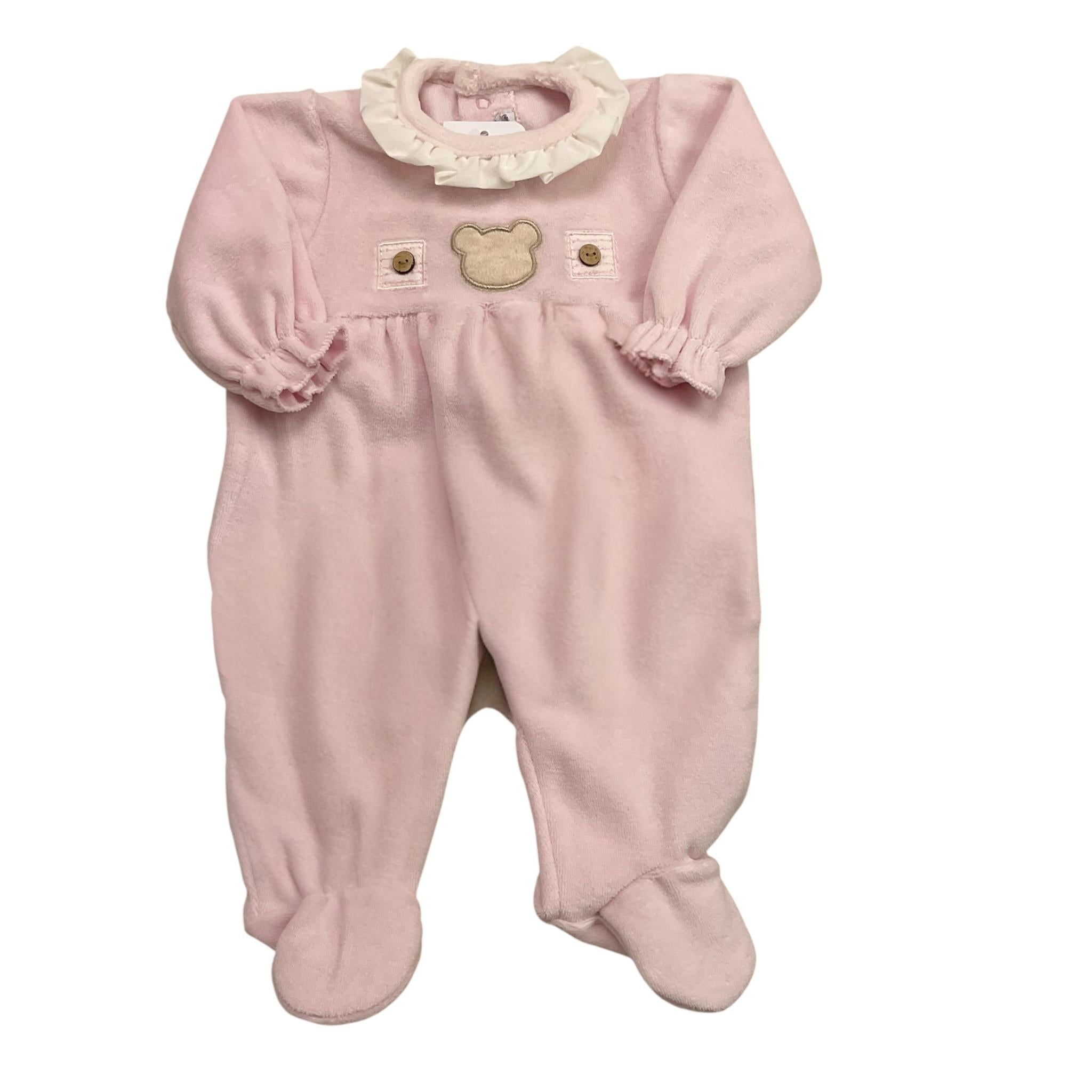 CALAMARO tutina tinta unita in velluto con colletto Rosa per Neonata 33030 ROSA CALAMARO 