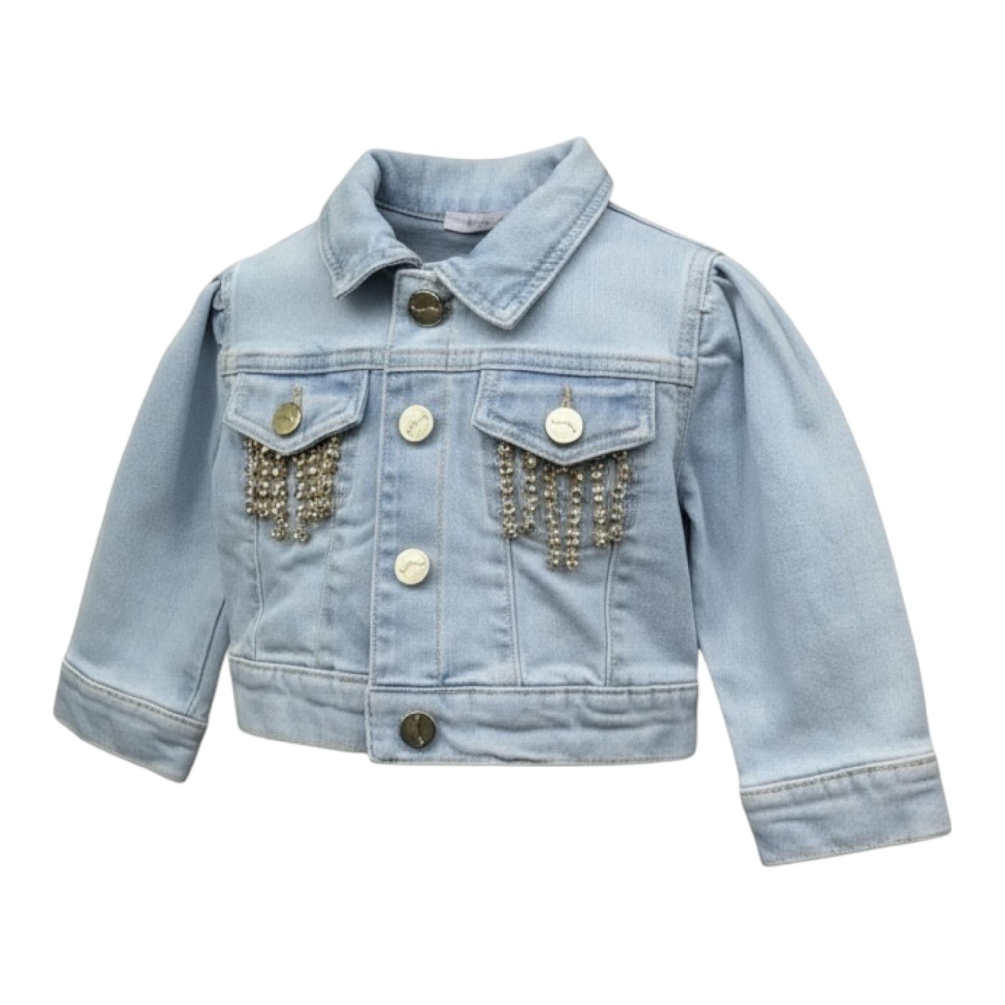 Miss Grant Giubbno In Denim Tinta Unita con Applicazioni per Neonata MG1033 AZZURRO MISS GRANT 