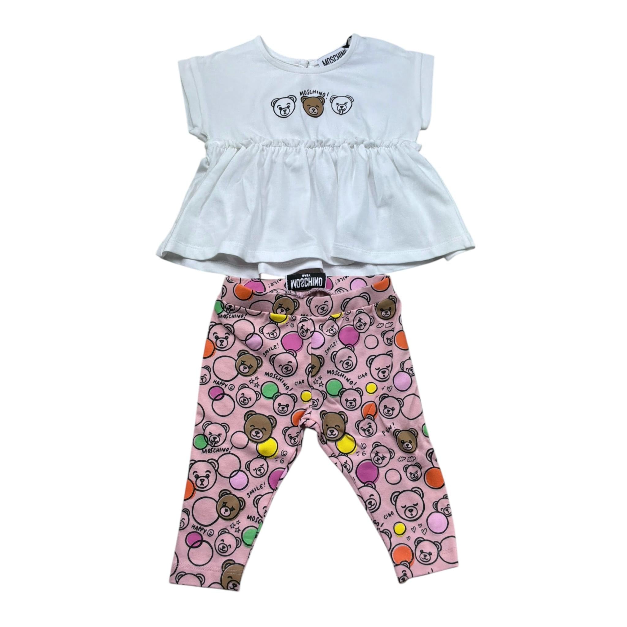 Moschino Completo 2 Pezzi T-Shirt-Leggins Bicolore per Neonata MAG011 BIANCO/ROSA MOSCHINO 