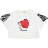 Monnalisa T-Shirt Girocollo Tinta Unita con Stampa Cuore per Bambina 119605 BIANCO MONNALISA 