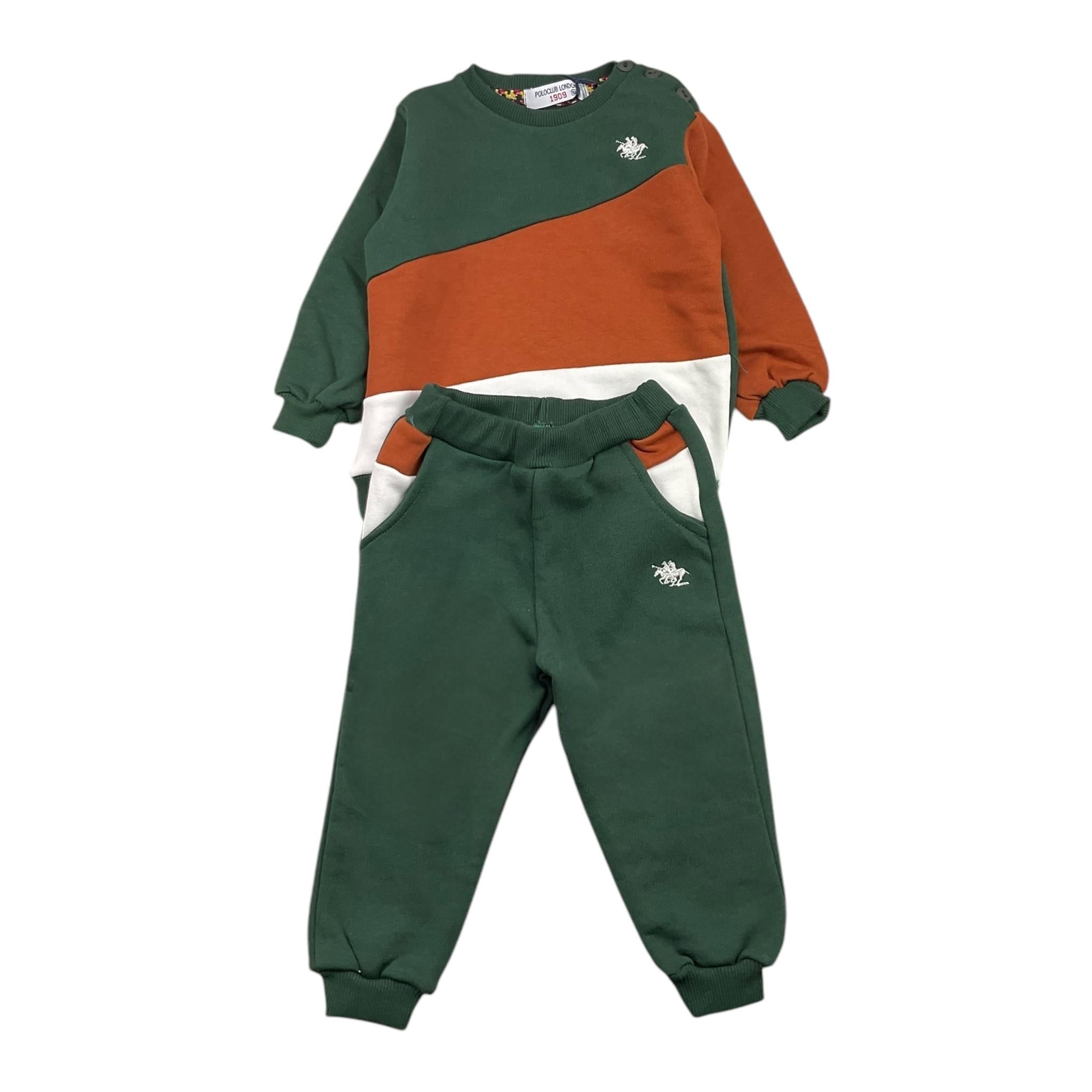 POLO CLUB LONDON completo felpa-pantalne tinta unita con stampa Verde per Neonato 242111 VERDE POLO CLUB LONDON 