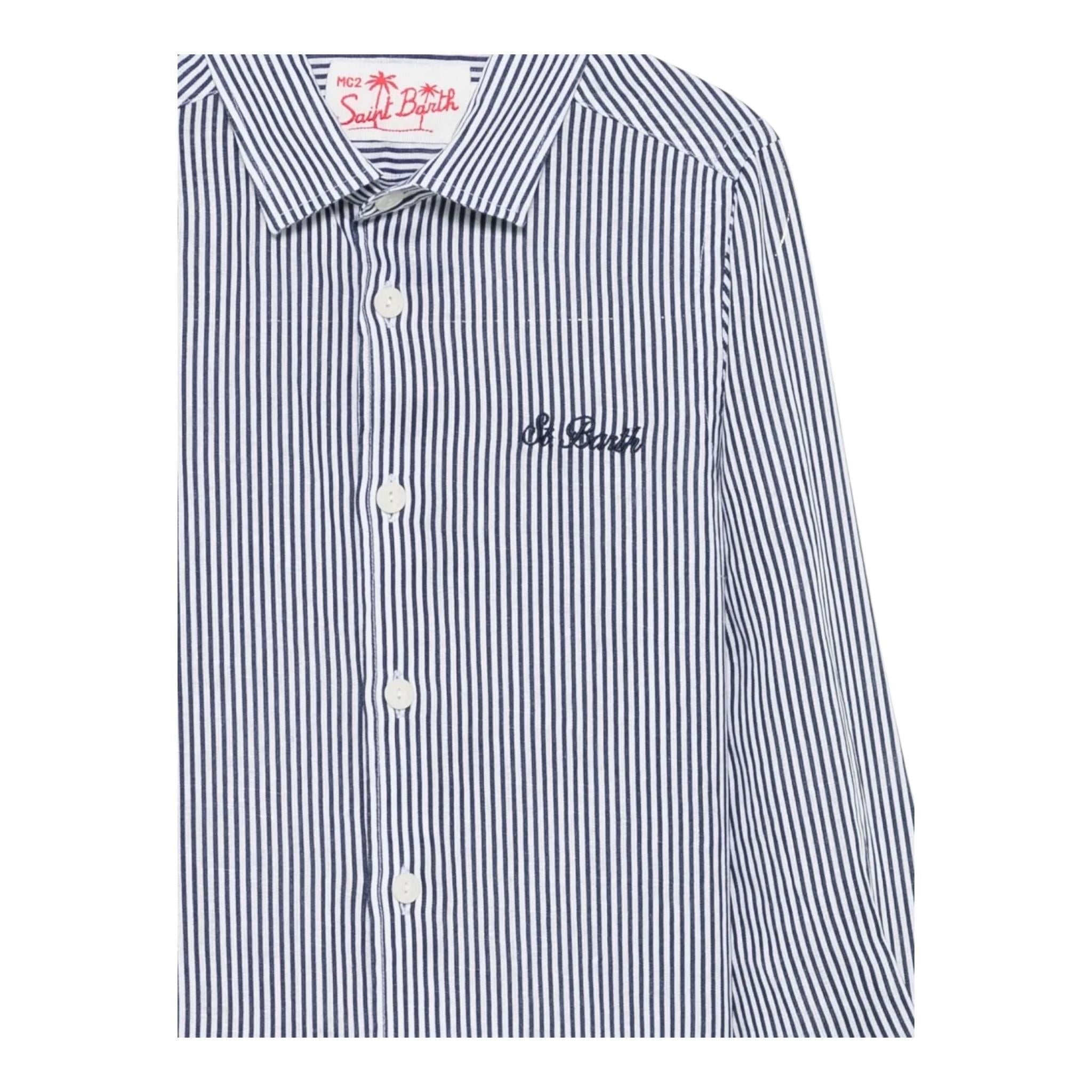 Saint Barth Camicia Manica Lunga Fantasia A Righe per Neonato AGN000101183 BLU SAINT BARTH 