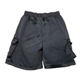 Disclaimer Solid Color Cargo Bermuda Shorts With Elastic Waist Black For Boys