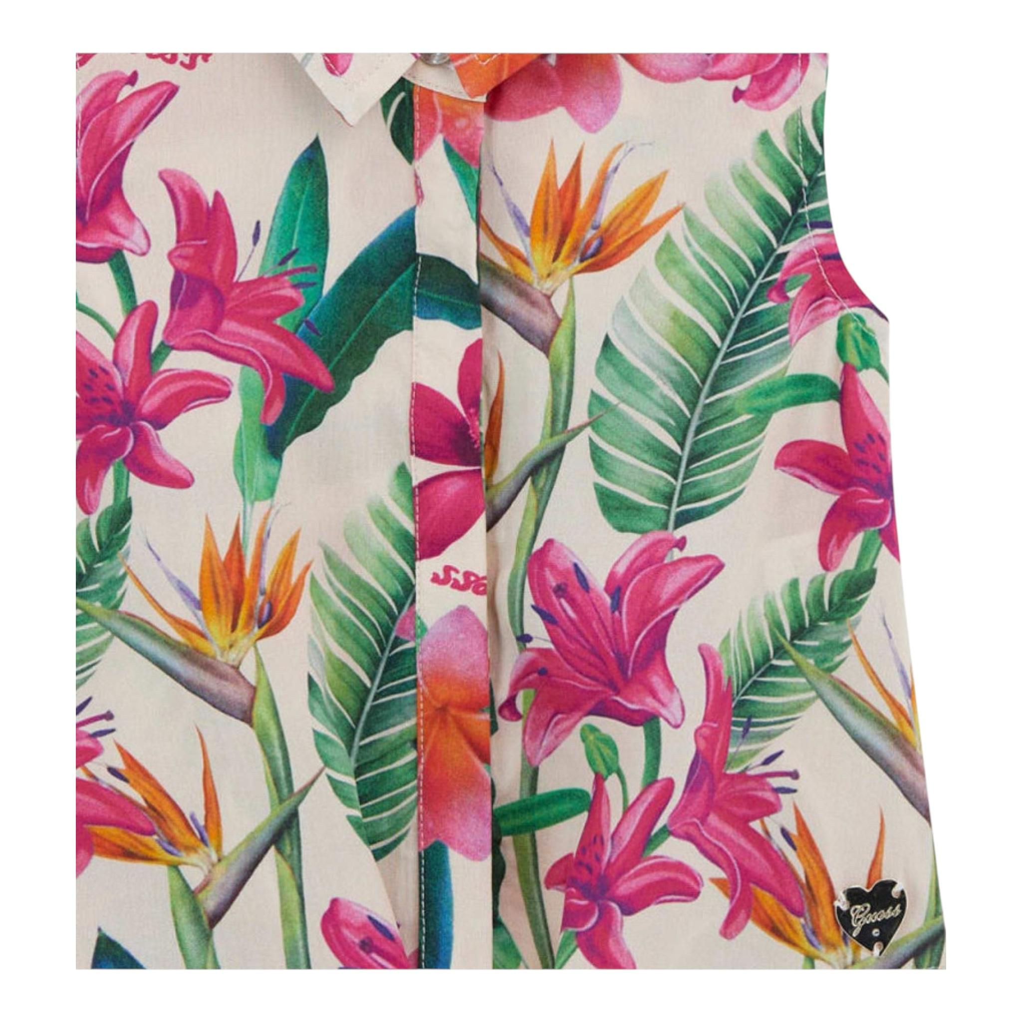 Guess Camicia Giromanica Tinta Unita con Stampa Fiori per Bambina K5GH00WG5S2J BEIGE GUESS 