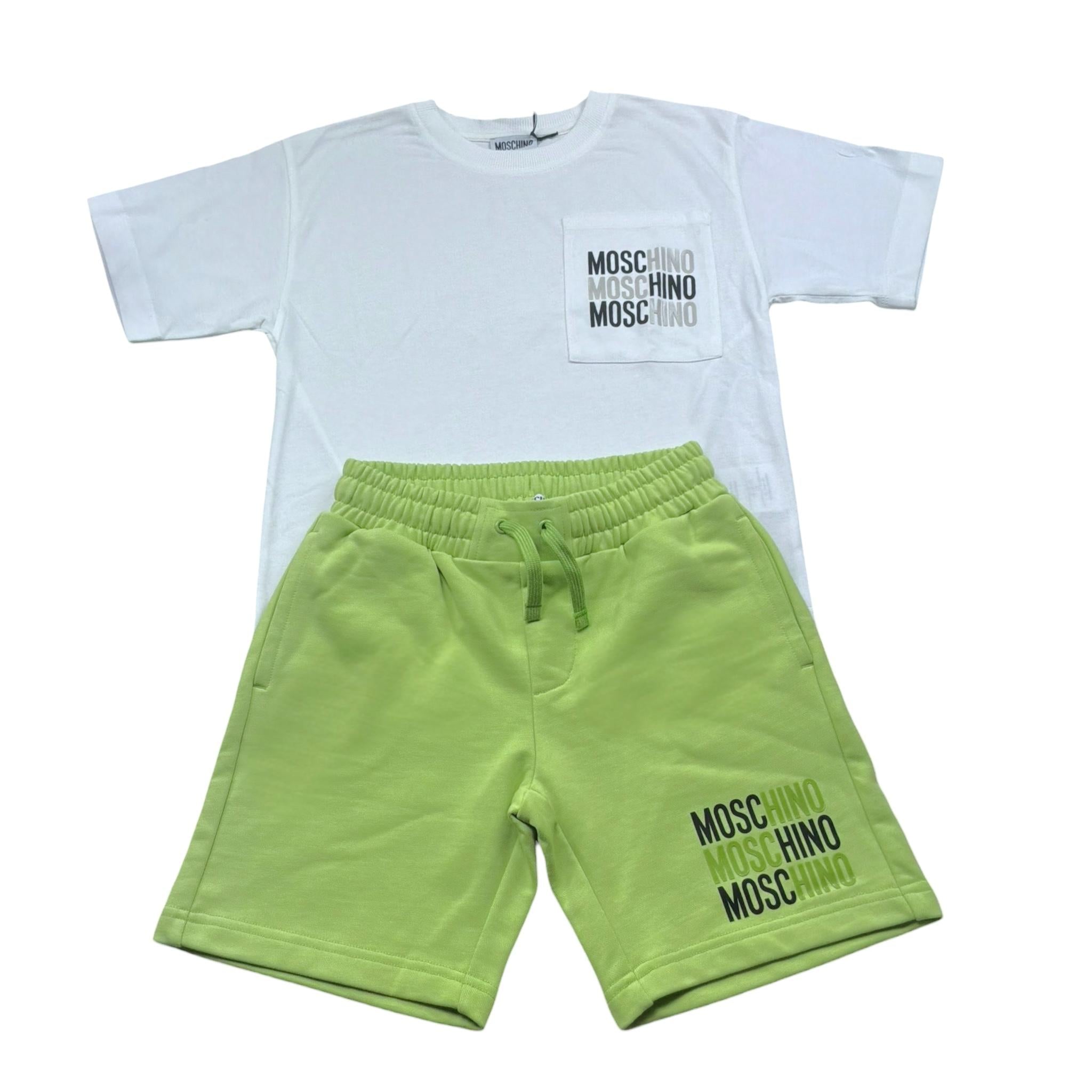 Moschino Completo 2 Pezzi T-Shirt-Bermuda Bicolore per Bambino HMG00R BIANCO/VERDE MOSCHINO 