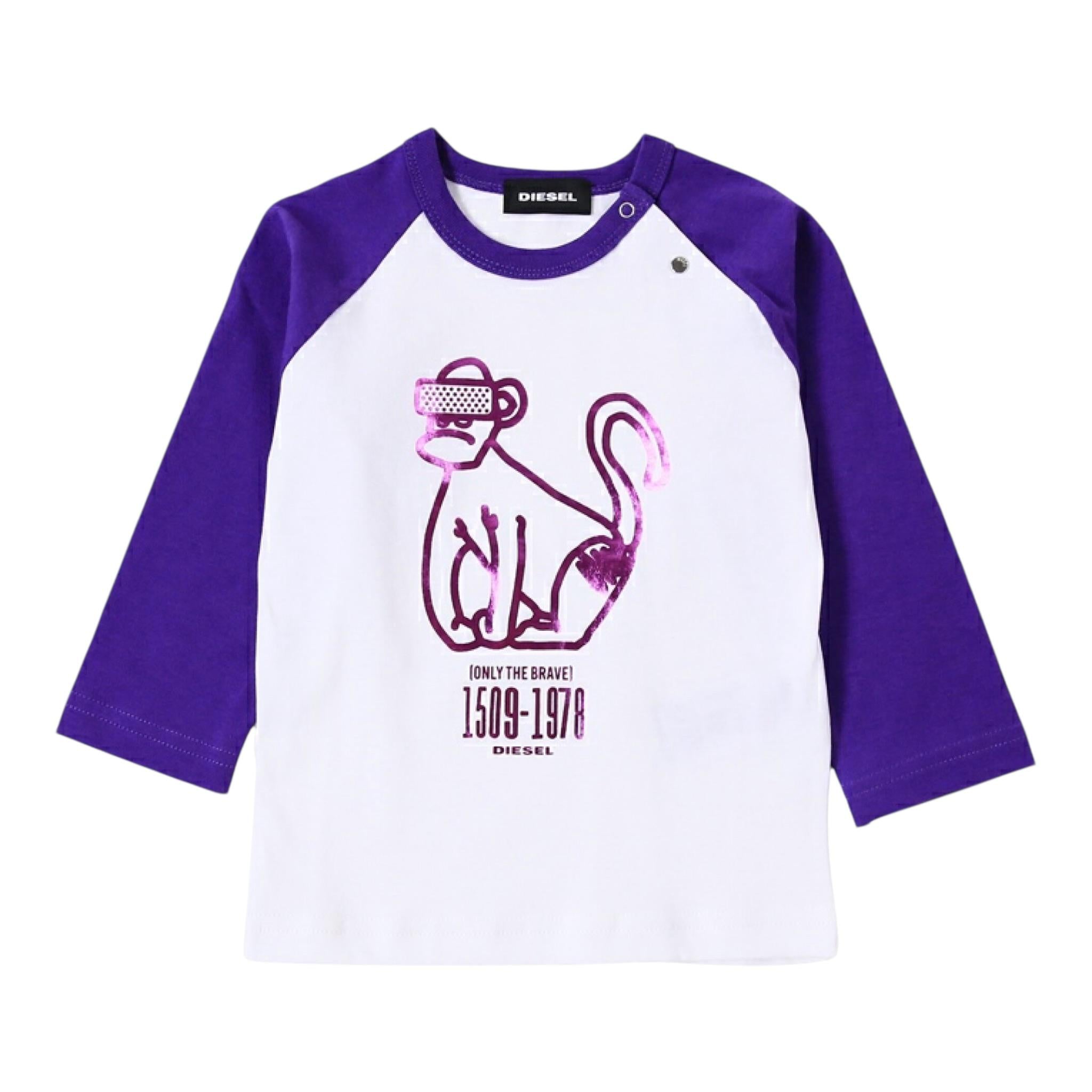 Diesel Shirt Girocollo Tinta Unita con Maniche In Contrasto per Neonata K00112 BIANCO DIESEL 