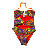 4Giveness Solid Color One Piece Swimsuit With Orange Pattern For Girls
