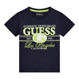 Guess T-Shirt Girocollo Tinta Unita con Stampe per Bambino N5RI23K8HM4X BLU GUESS 