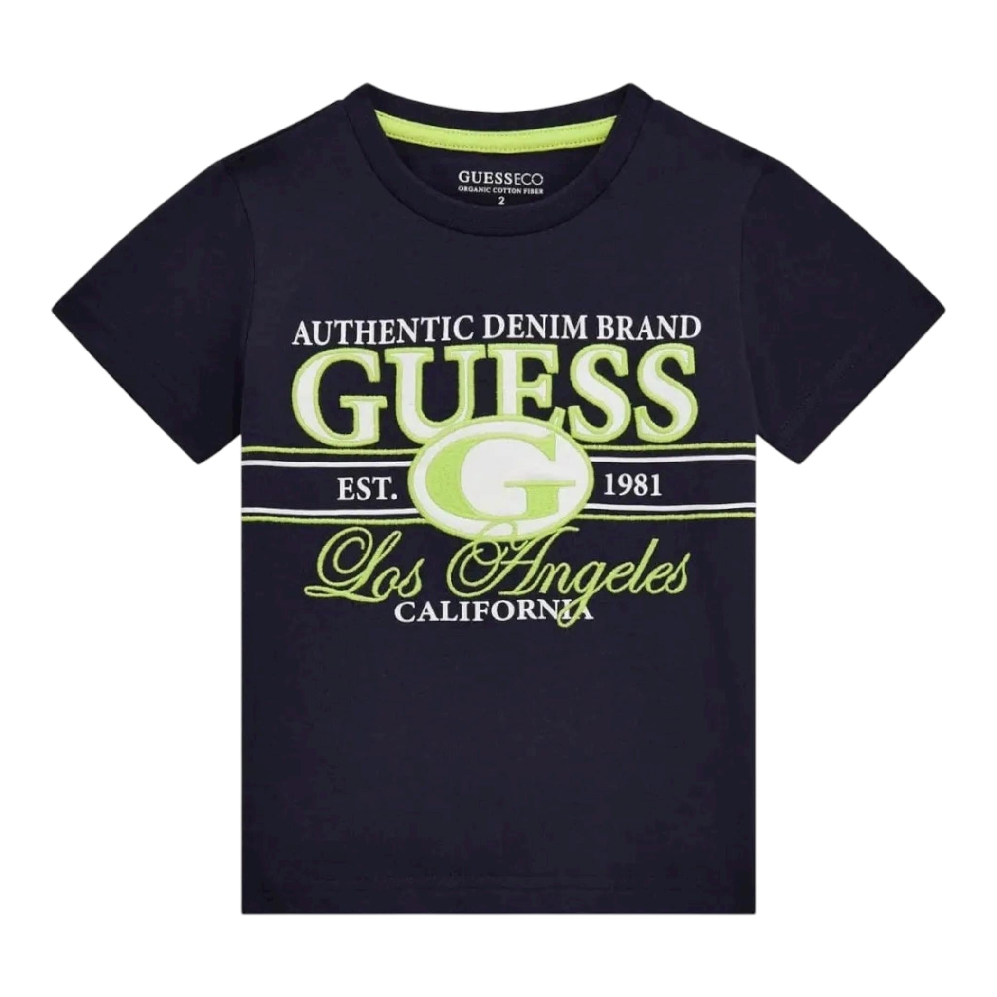 Guess T-Shirt Girocollo Tinta Unita con Stampe per Bambino N5RI23K8HM4X BLU GUESS 