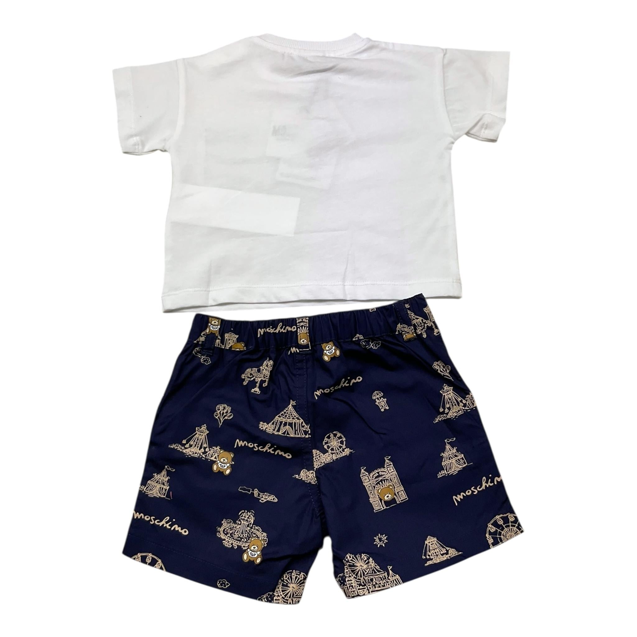 Moschino Completo 2 Pezzi T-Shirt-Bermuda Bicolore per Neonato MUG01C BIANCO/BLU MOSCHINO 
