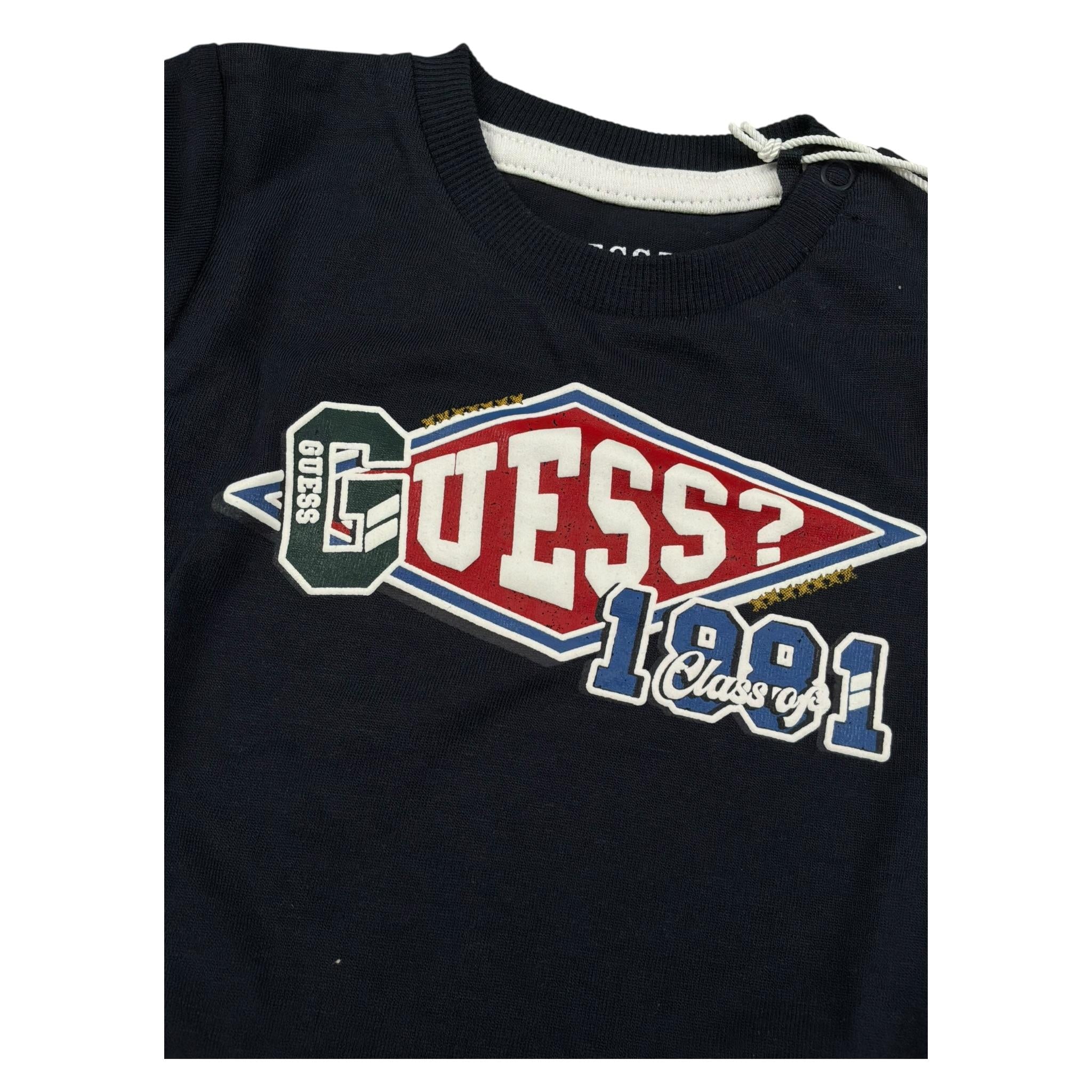 Guess T-Shirt Girocollo Tinta Unita con Stampa per Neonato N4RI11K8HM4 BLU GUESS 