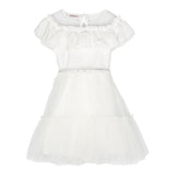 Monnalisa Plain Dress With Tulle And White Ruffles For Girls