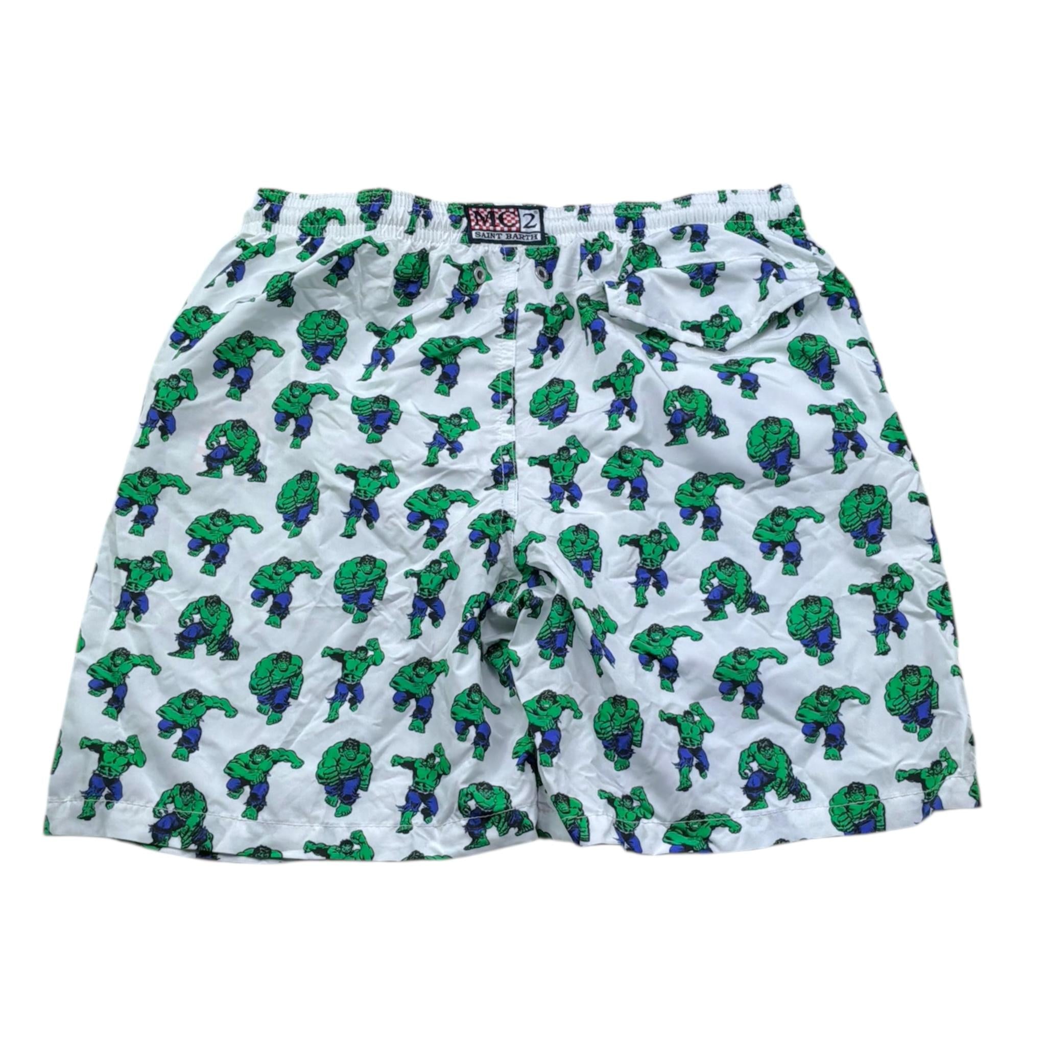 Saint Barth Costume Modello Boxer Tinta Unita con Stampa Hulk per Bambino HULK01 BIANCO SAINT BARTH 