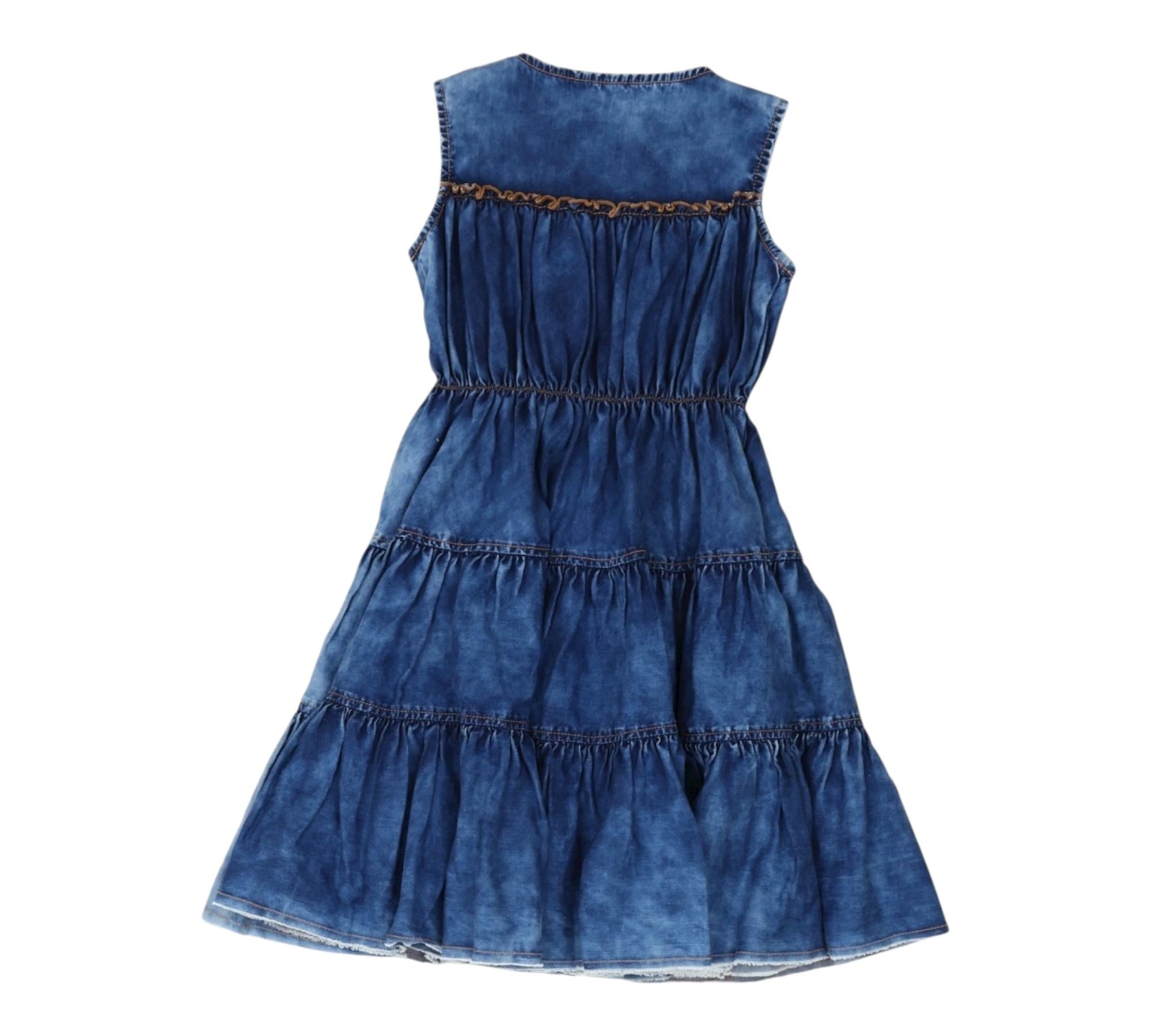 Monnalisa Abito Giromanica Tinta Unita In Denim per Bambina 495904 BLU MONNALISA 