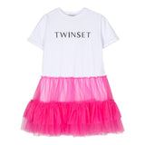 Twinset Two-Tone Dress Half Sleeve With White Print For Girls