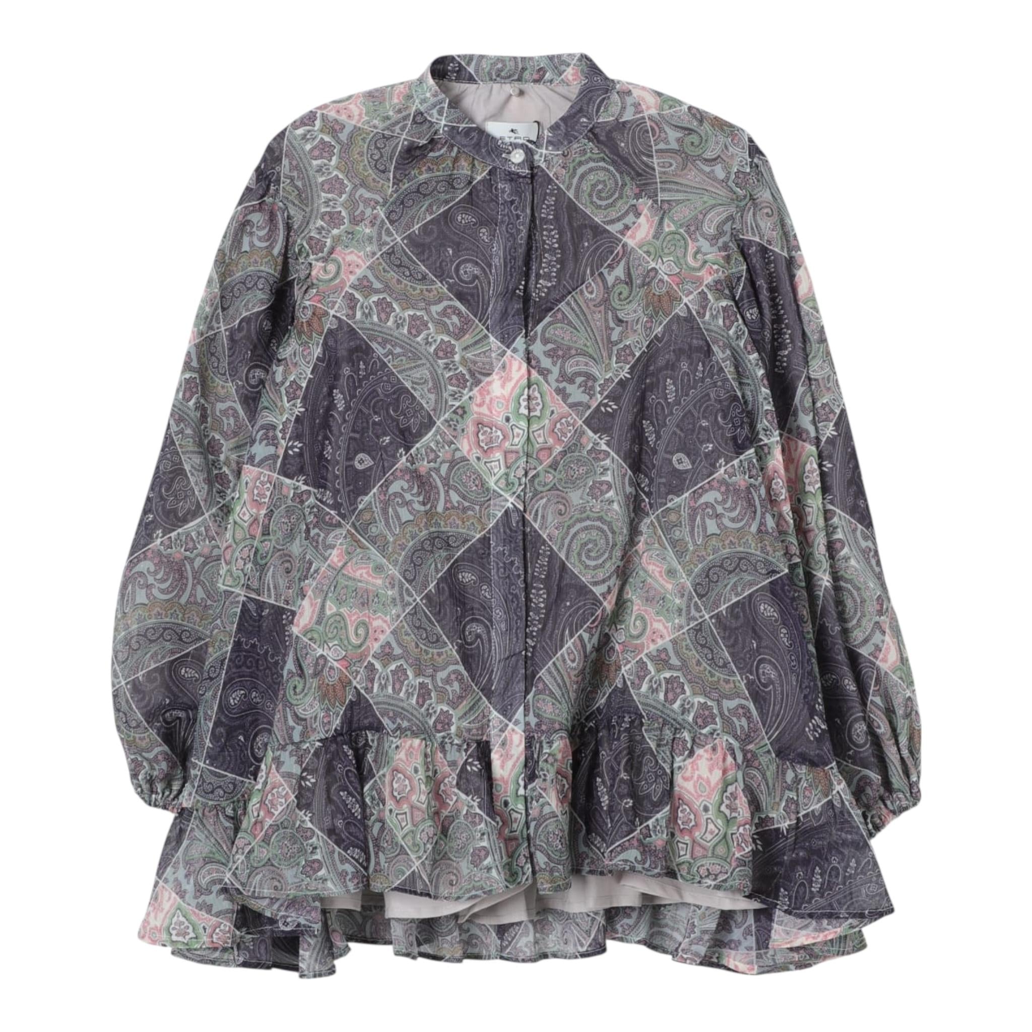 Etro Abito Manica Lunga Tinta Unita Stampa Fantasia per Bambina GW5A50 BLU ETRO 