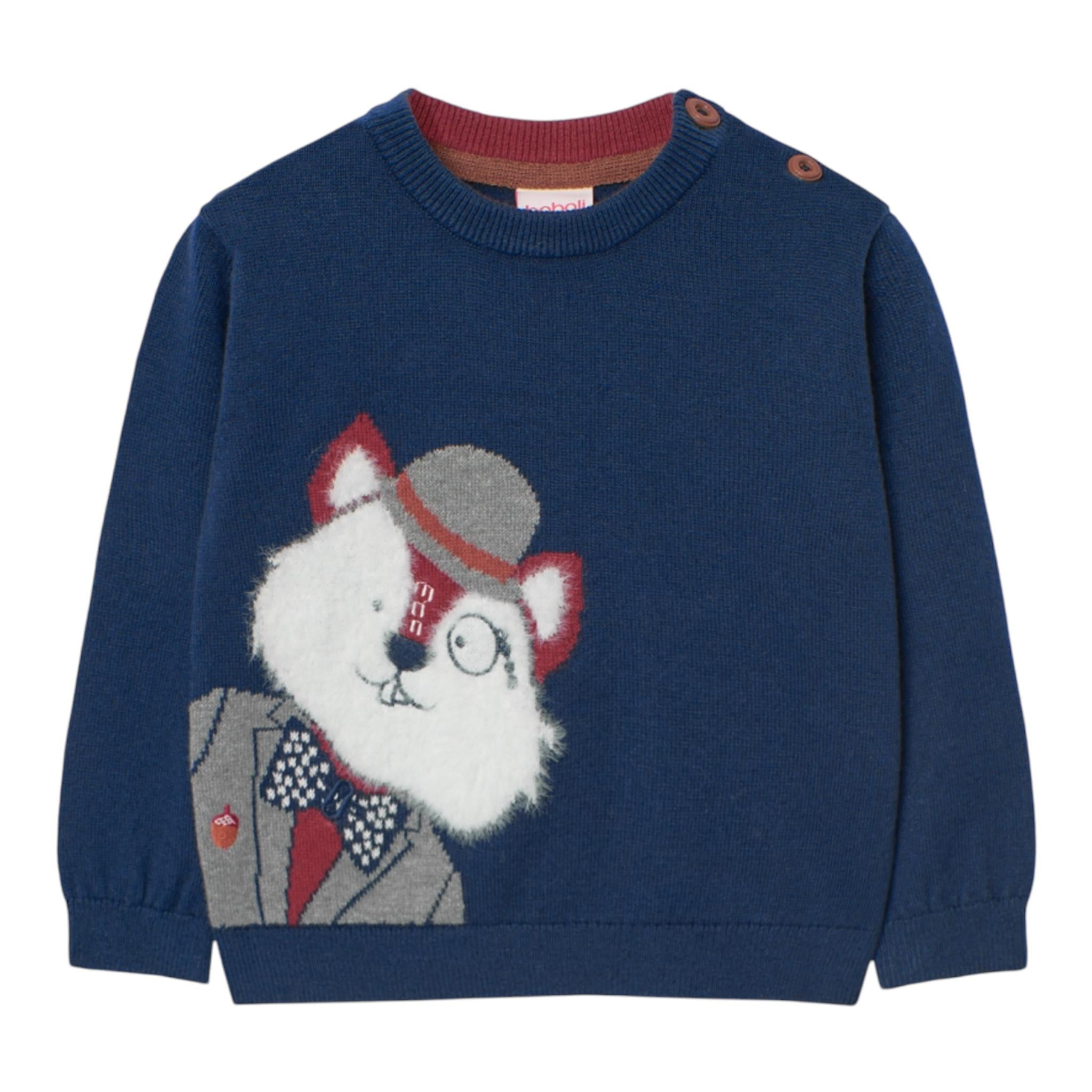 BOBOLI maglia girocollo tinta unita con stampa Blu per Neonato 719007 BLU BOBOLI 