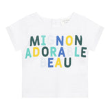 Carre'Ment Beau T-Shirt Crew Neck Solid Color With Contrast Print White For Newborns