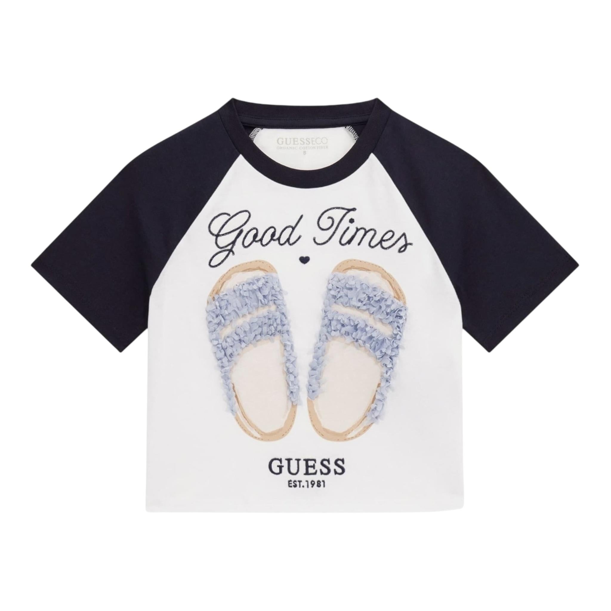 Guess T-Shirt Girocollo Tinta Unita con Maniche In Contrasto E Applicazioni per Bambina J5GI06K8HM4 BIANCO GUESS 