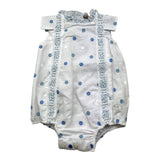 Jose' Varon Plain Half Sleeve Romper With White Polka Dot Pattern For Baby Girl