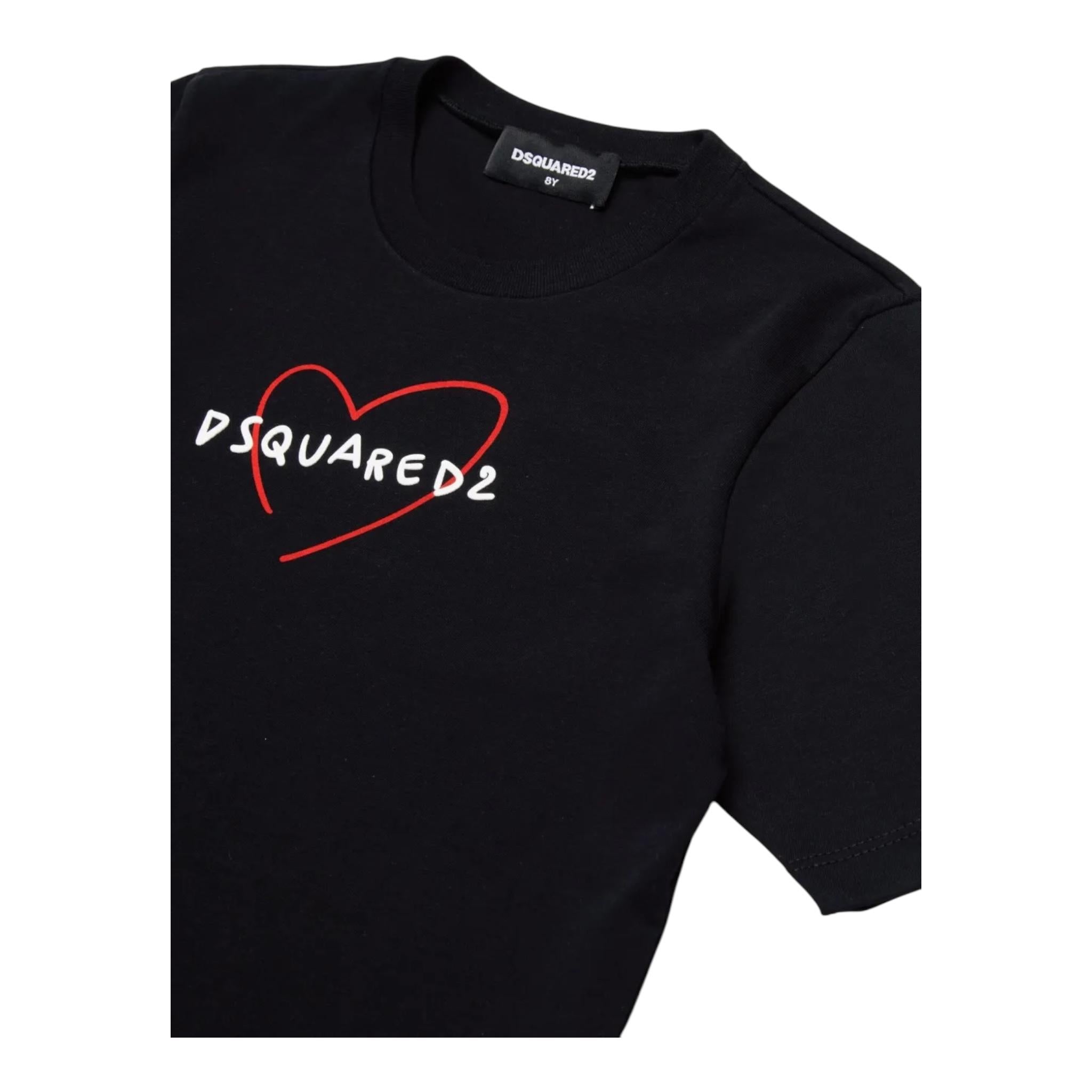 DSQUARED2 t-shirt girocollo tinta unita con stampa Nero per Bambino DQ2444 NERO DSQUARED2 