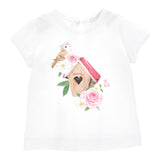 Monnalisa Round Neck T-Shirt Solid Color With Contrast Print White For Baby Girl