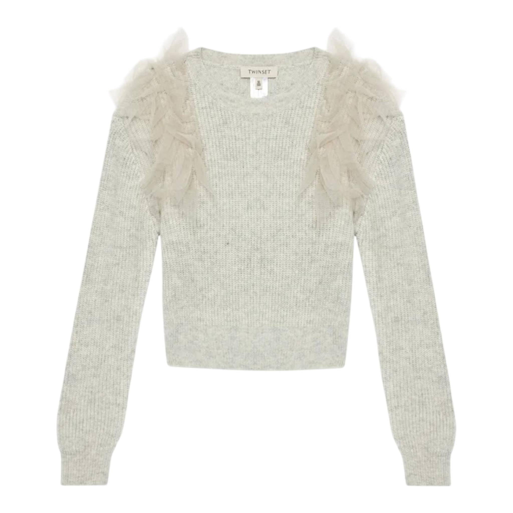 TWINSET maglia girocollo tinta unita con tulle Grigio per Bambina 242GJ3080X GRIGIO TWINSET 