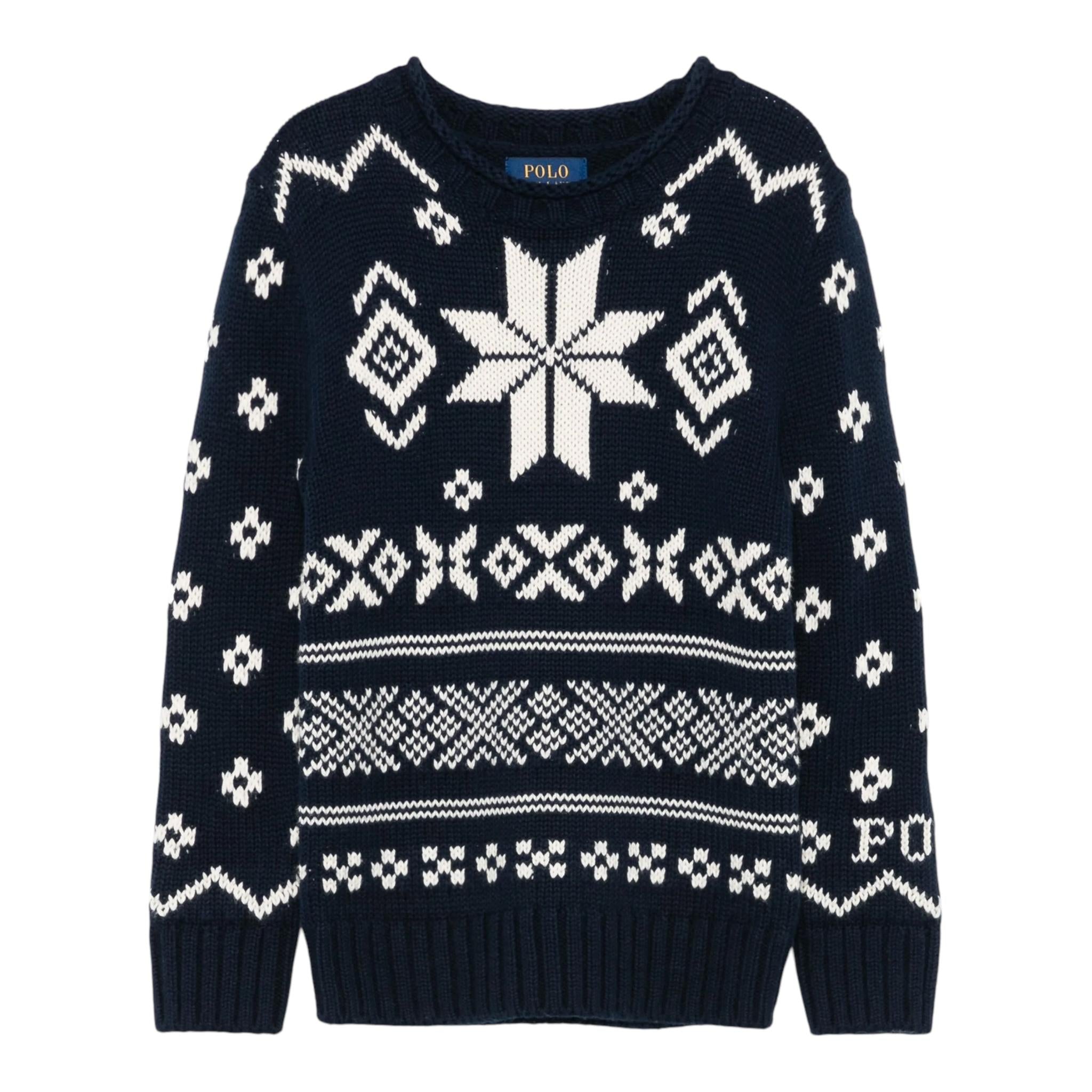 RALPH LAUREN maglia girocollo tinta unita con stampe in contrasto Blu per Neonato 322951432001N BLU RALPH LAUREN 