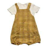 Teddy E Minou Two-Tone Set Dungarees-T-Shirts White/Yellow For Baby Girl