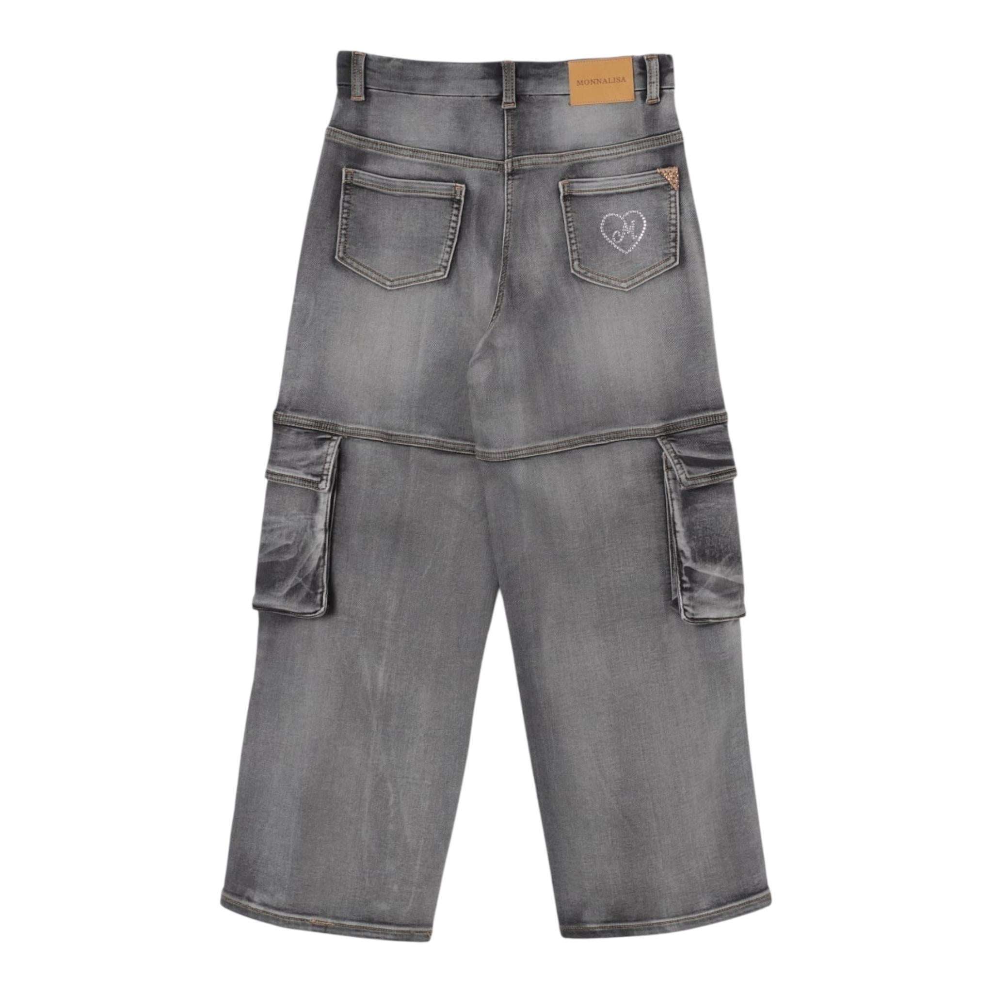 Monnalisa Jeans Tinta Unita Modello Palazzo con Tasconi per Neonato 19D406N GRIGIO MONNALISA 