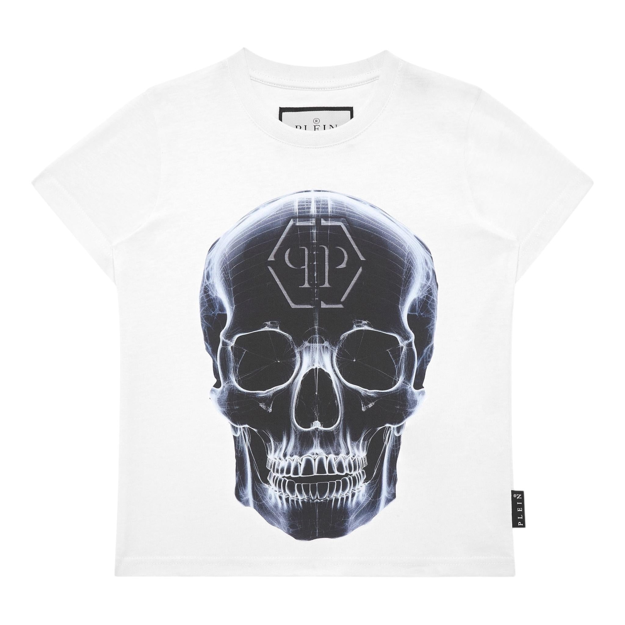 PHILIPPE PLEIN t-shirt girocollo tinta unita con stampa logo Bianco per Bambino BTK1269 BIANCO PHILIPPE PLEIN 