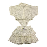 4Giveness White Lace Solid Color Blouse-Skirt Set For Girls