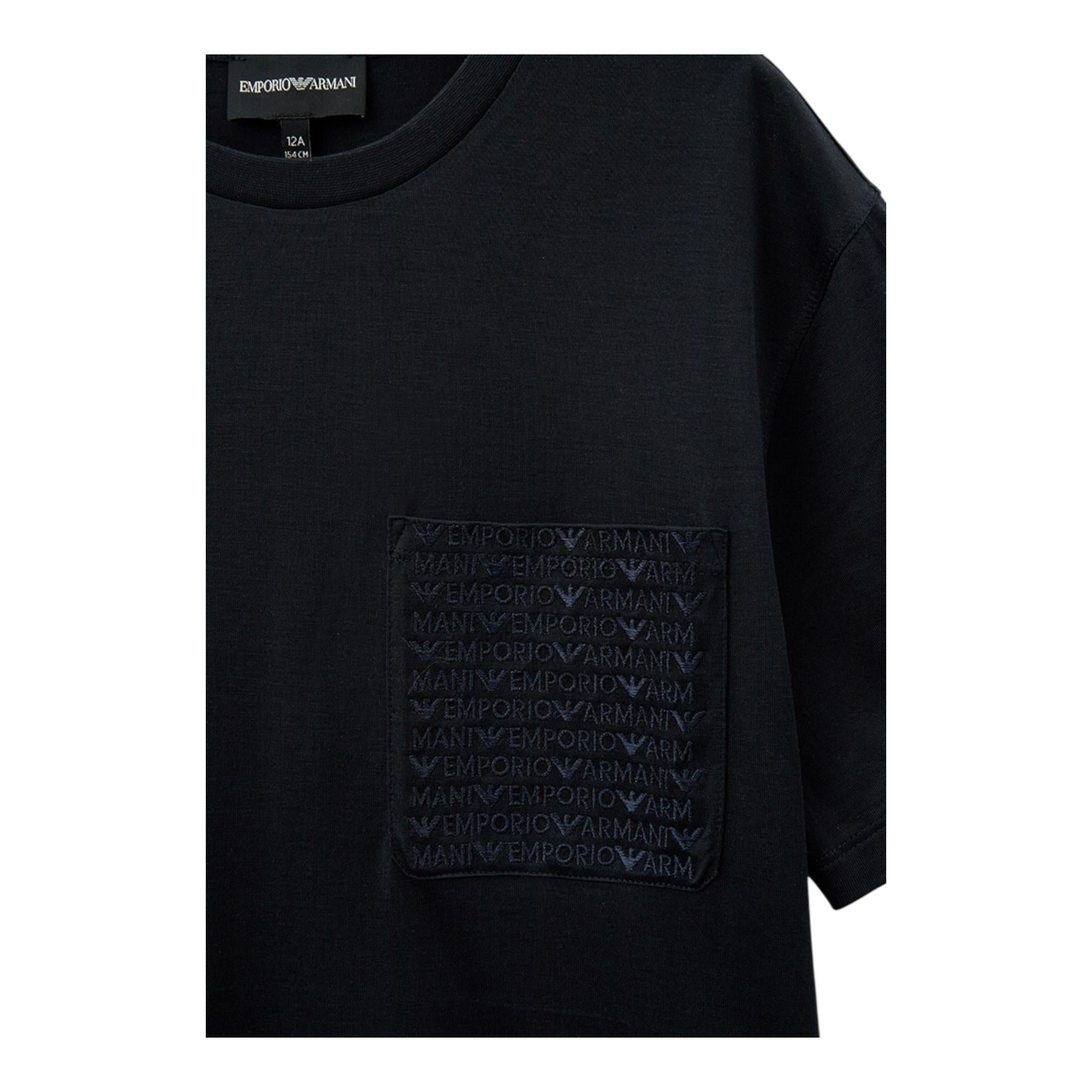 Emporio Armani T-Shirt Girocollo Tinta Unita con Logo per Bambino 6D4TC5 BLU EMPORIO ARMANI 