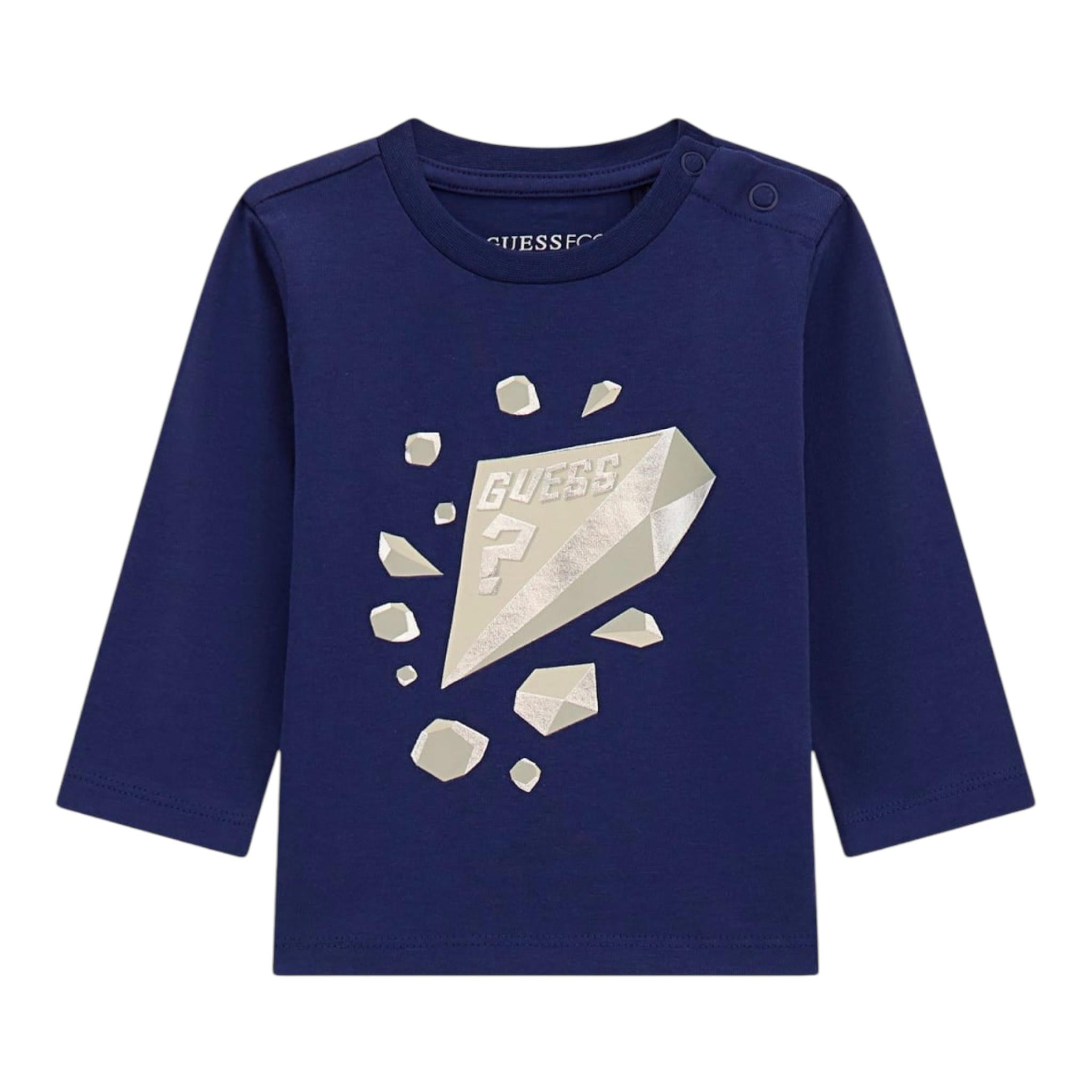 GUESS shirt girocollo tinta unita con stampa in contrasto Blu per Bambina N4BI12I3Z14 BLU GUESS 
