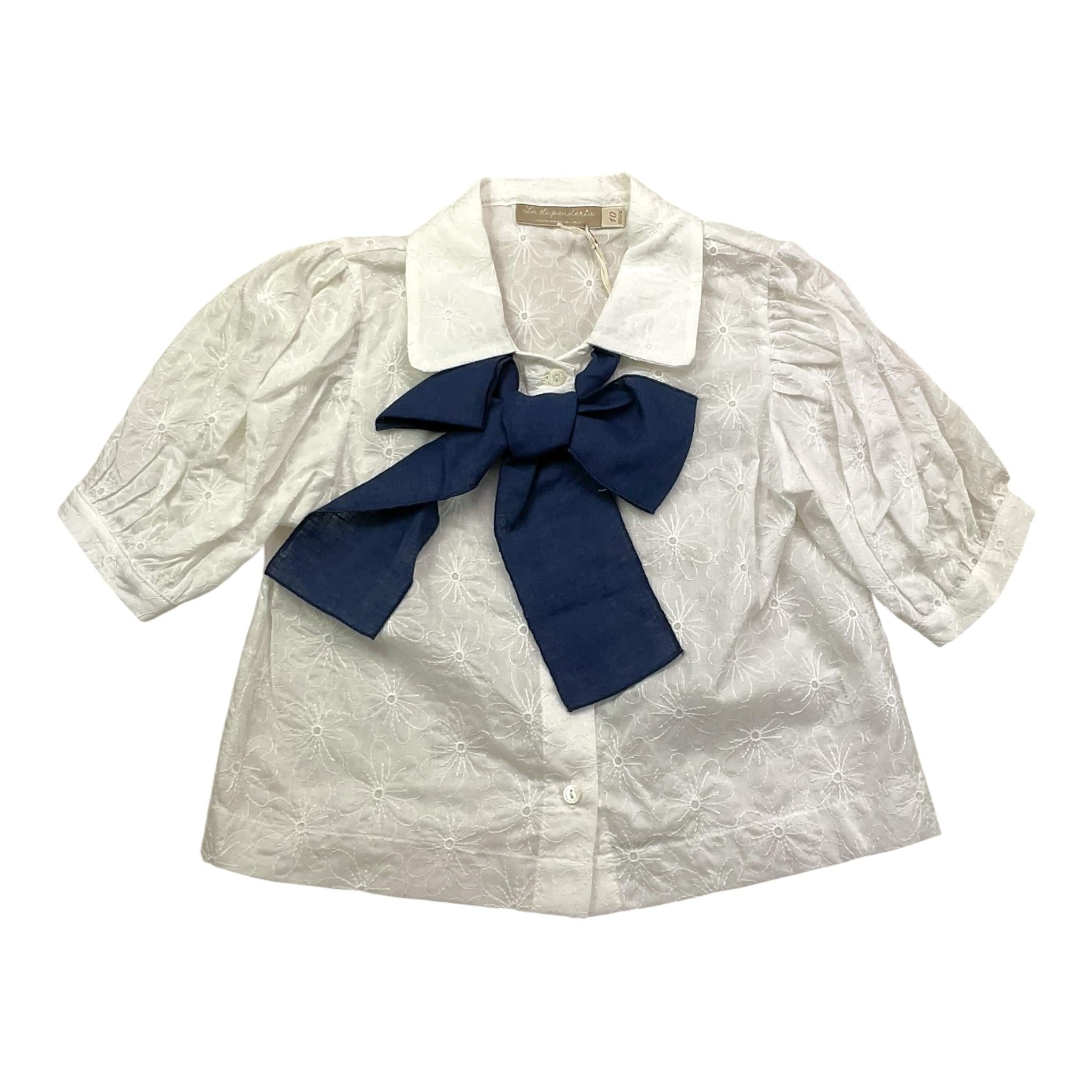 La Stupenderia Camicia Tinta Unita con Ricami E Fiocco per Bambina TJCM74 BIANCO LA STUPENDERIA 
