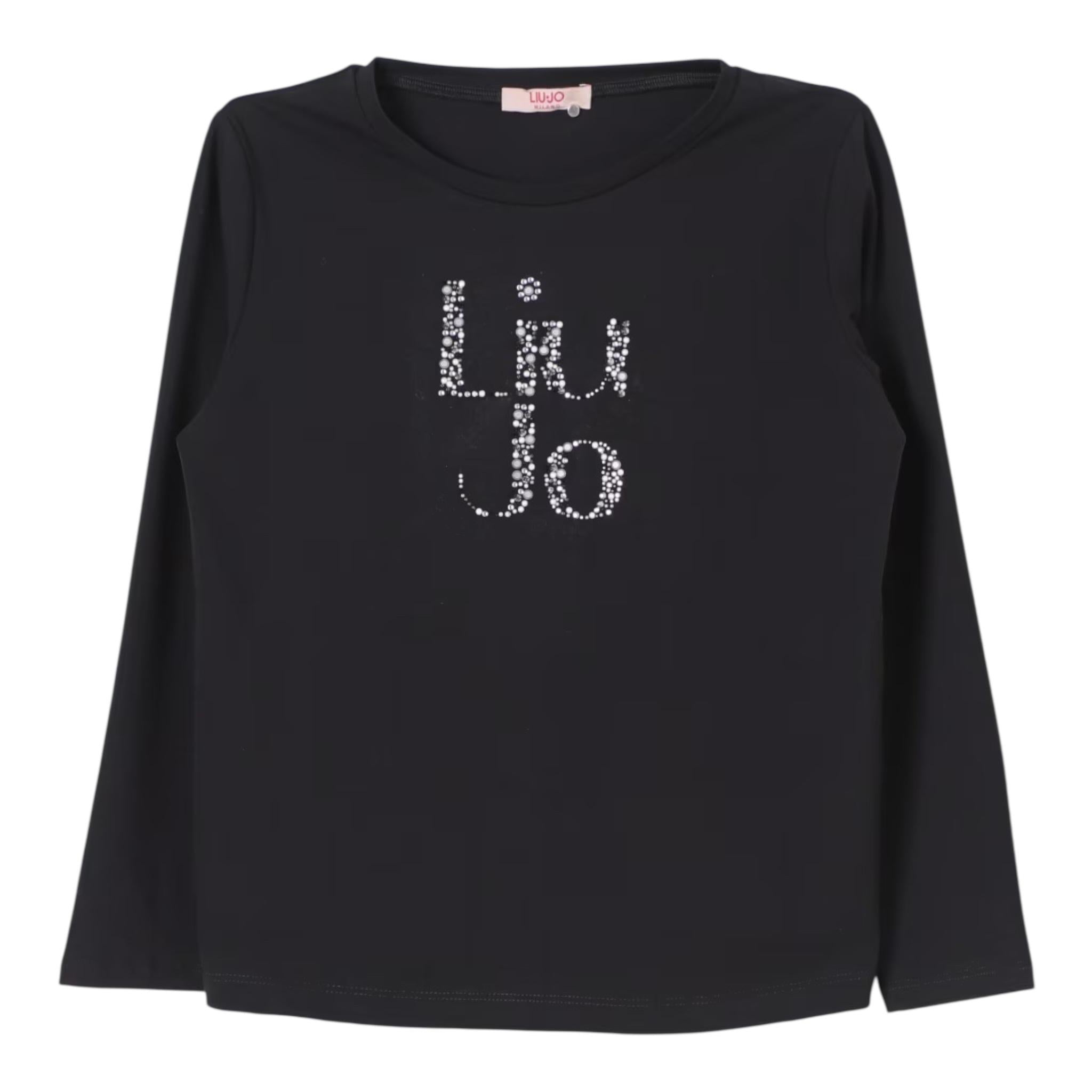 LIU JO shirt girocollo tinta unita con stampa e applicazioni Nero per Bambina GF4093XX NERO LIU JO 